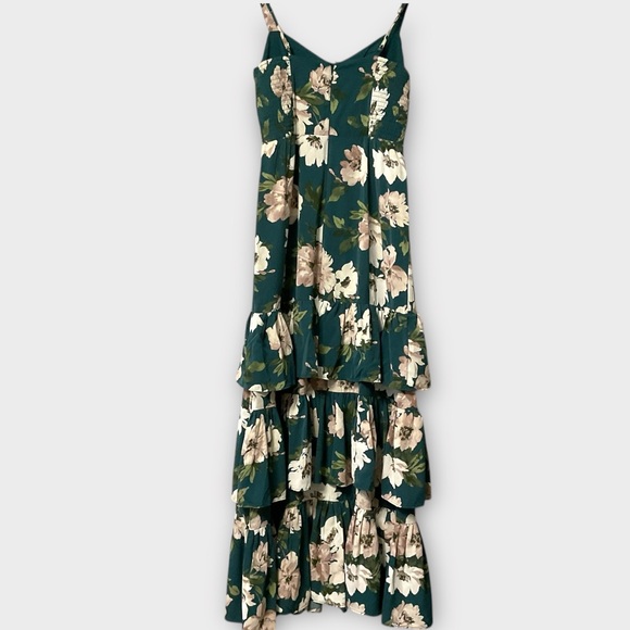 Abercrombie & Fitchburg Green Maxi Dress SZ S Floral Ruffle Tier Women Coquette - Picture 8 of 9